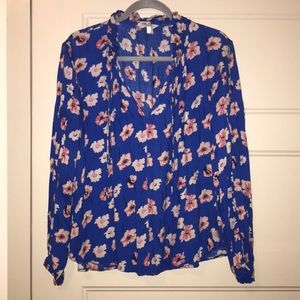 Lucky Brand Royal Blue And Pink Floral Blouse